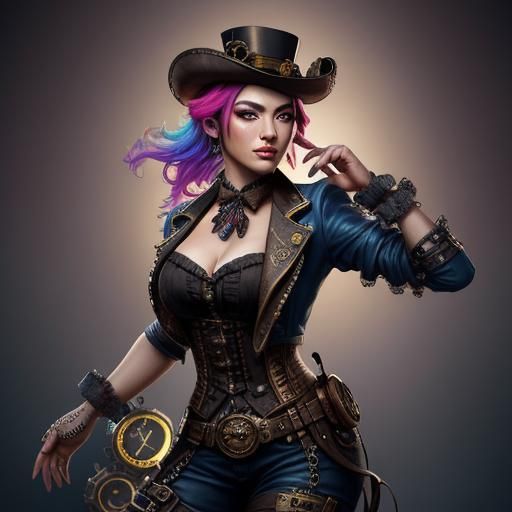 Steampunk DJ Girl in Hyperrealistic Style