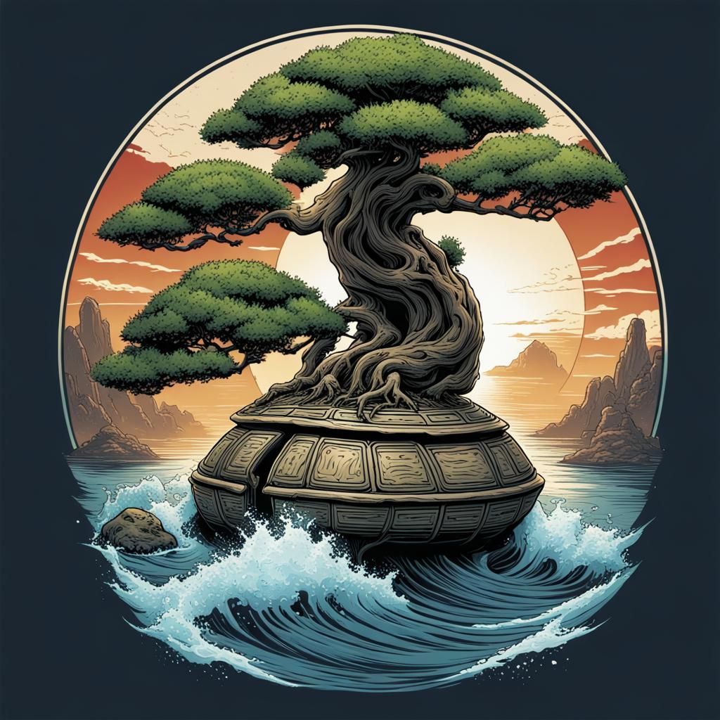 Bonsai Turtle Shell Comic Book Art Design