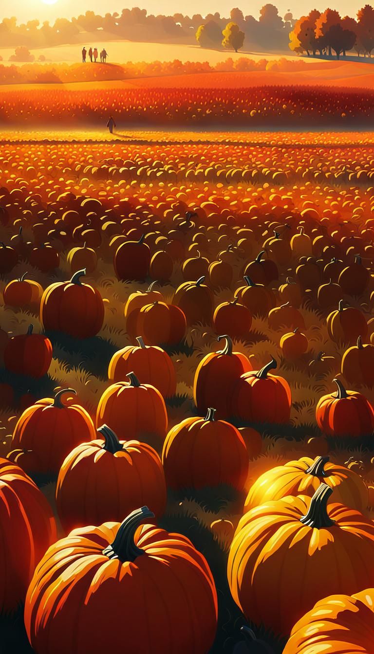 Autumn Pumpkin Field in Pixar-Inspired 3D Art