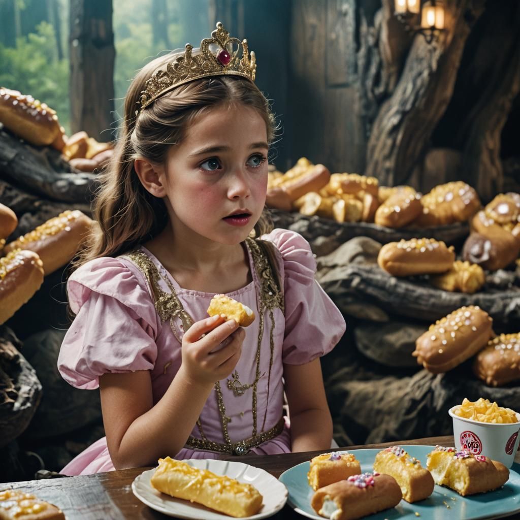 Beautiful Princess Eating Twinkies: Cinematic Film Still