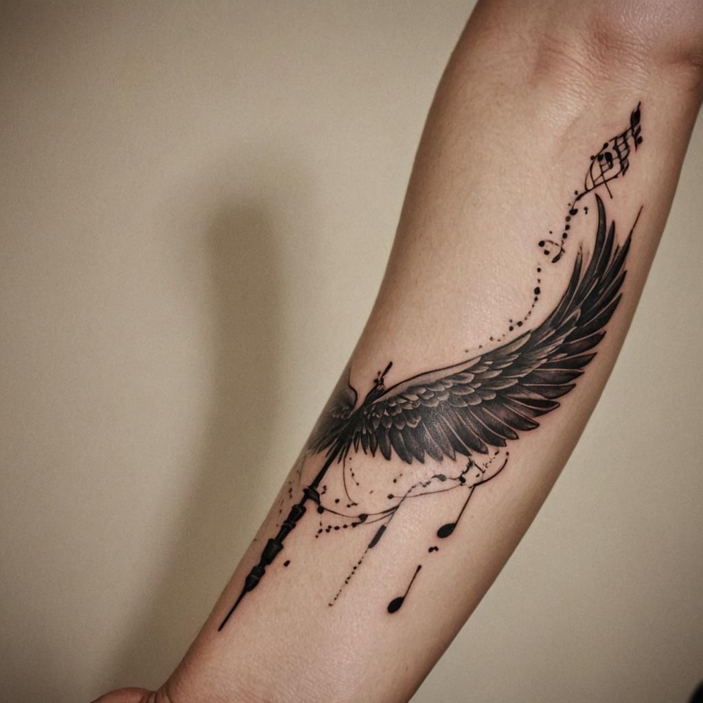 Minimalist Angel Wing Tattoo Design in Black Ink