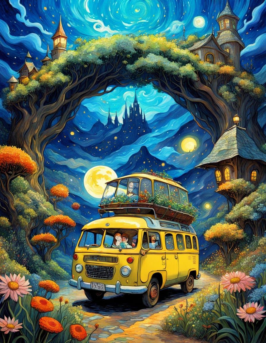 Whimsical Sci-Fi Fairytale Illustration in Studio Ghibli Sty...