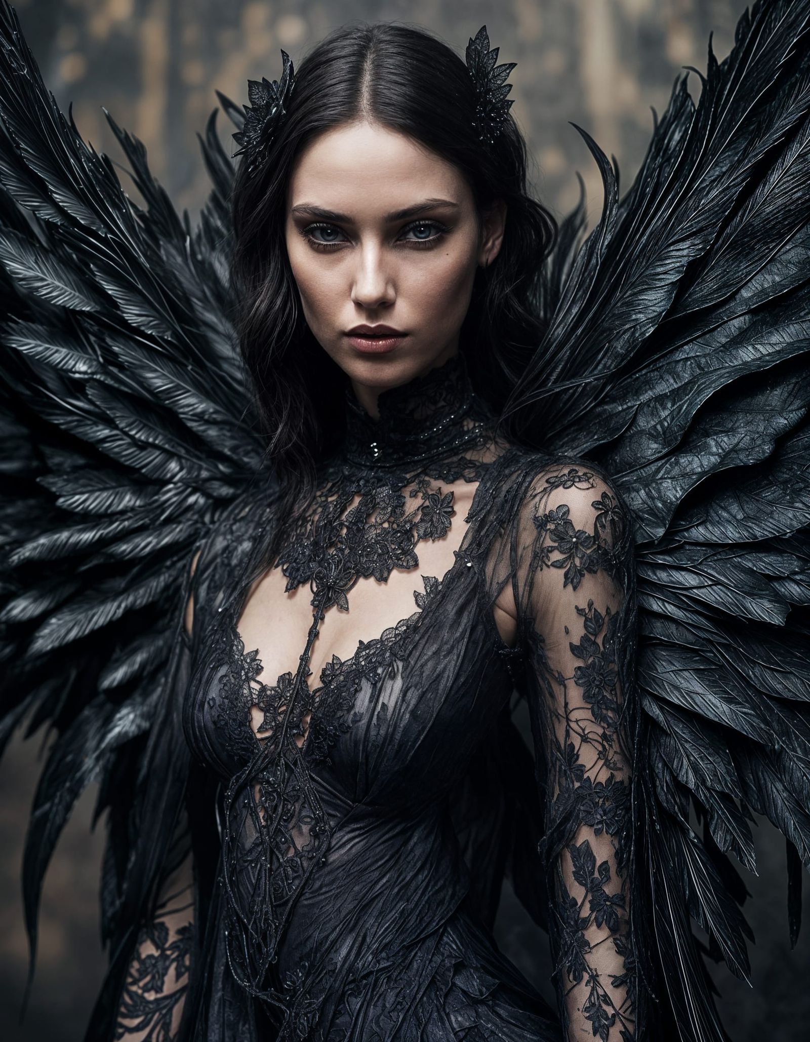 Gothic Fashion Angel in Leather and Lace