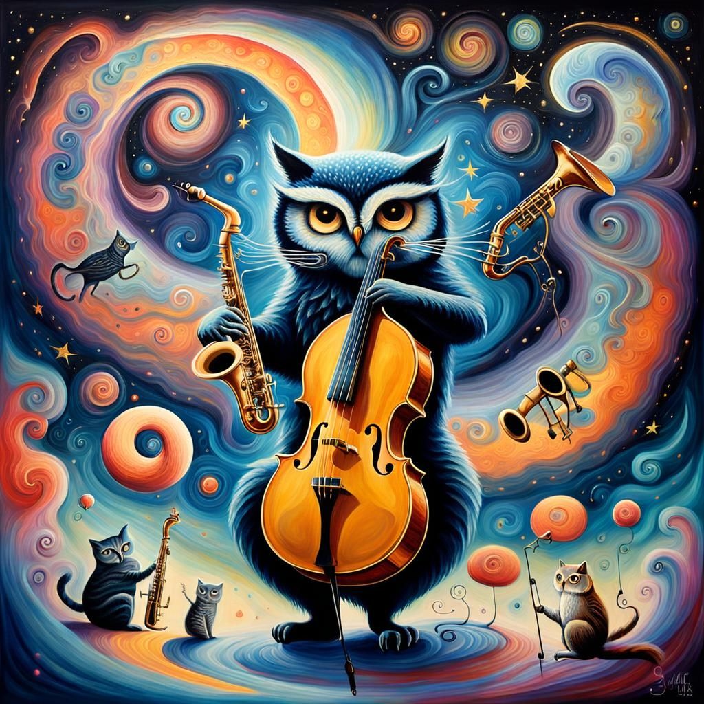Cosmic Surrealist Animals Playing Jazz Nebula