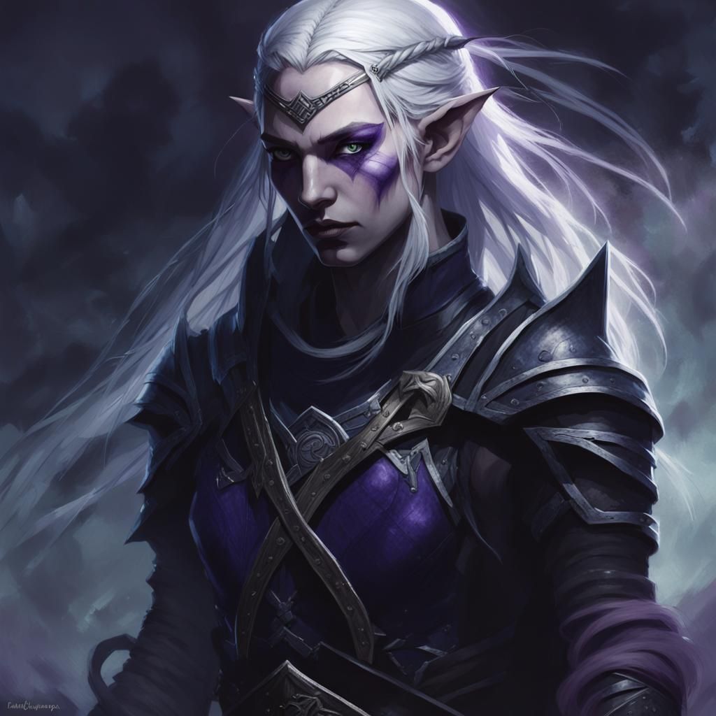 Pale Elf Rogue in Eerie Mist: Dark Fantasy Illustration