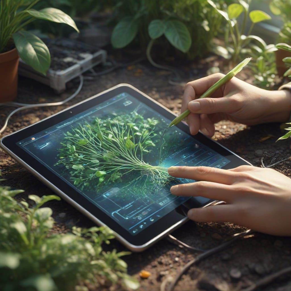 Futuristic Seed Planting with Digital Integration in Pastel ...