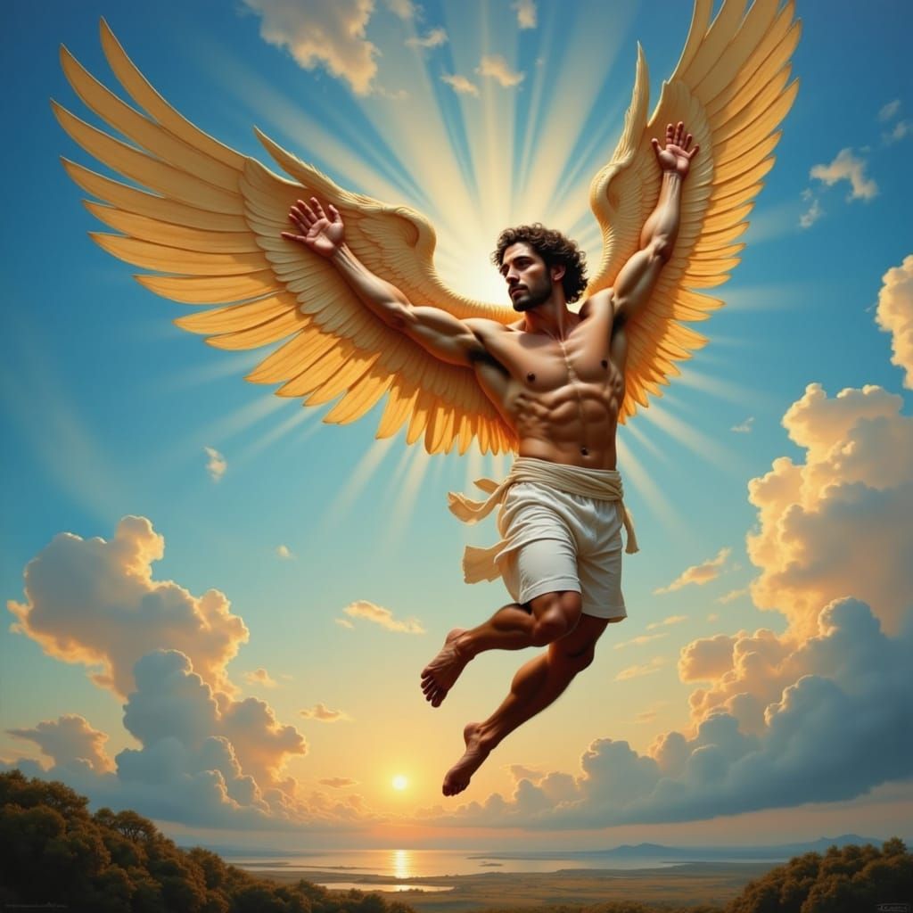 Icarus's Flight: Epic Oil Painting of Mythic Scene