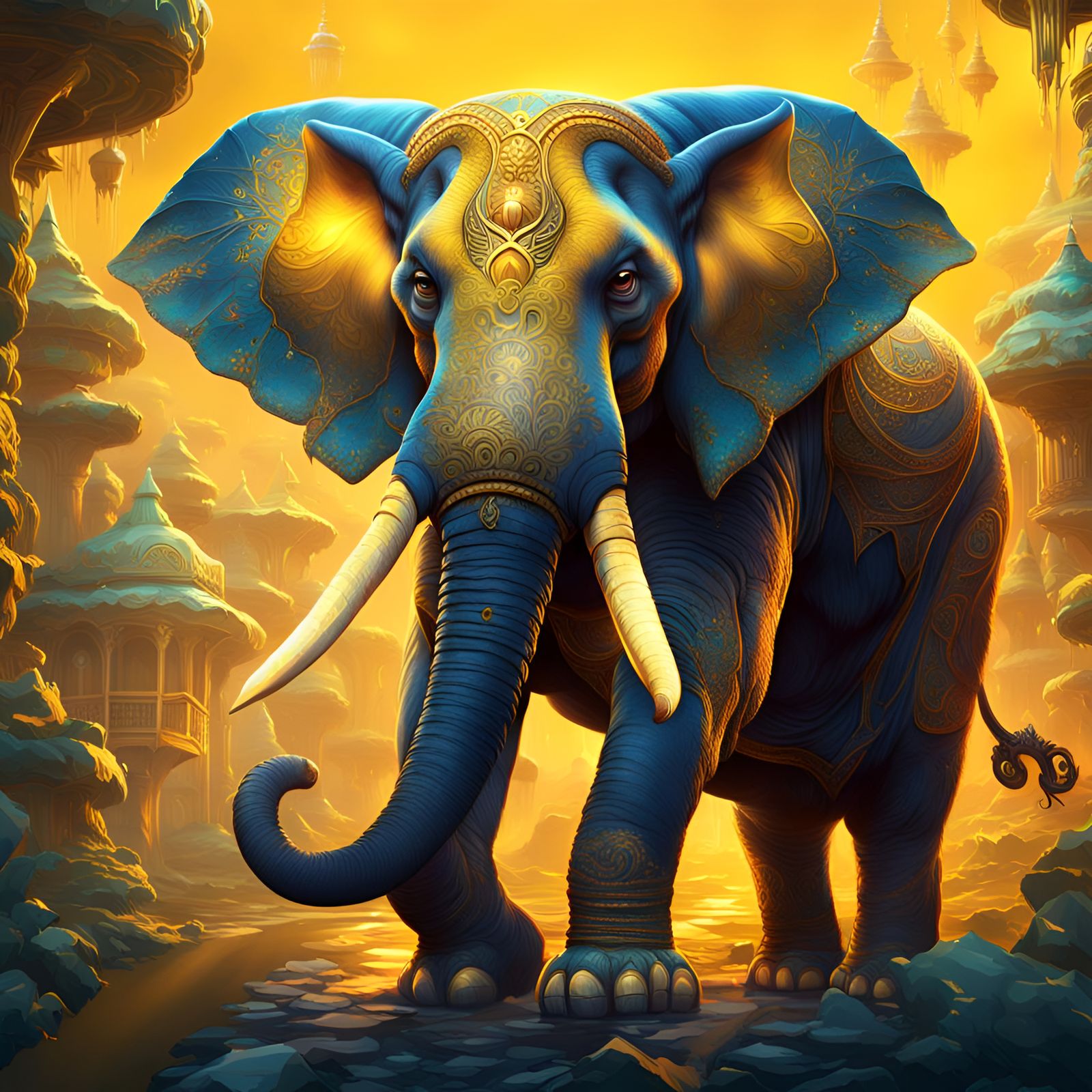Vibrant Yellow Elephant in Detailed Matte Painting
