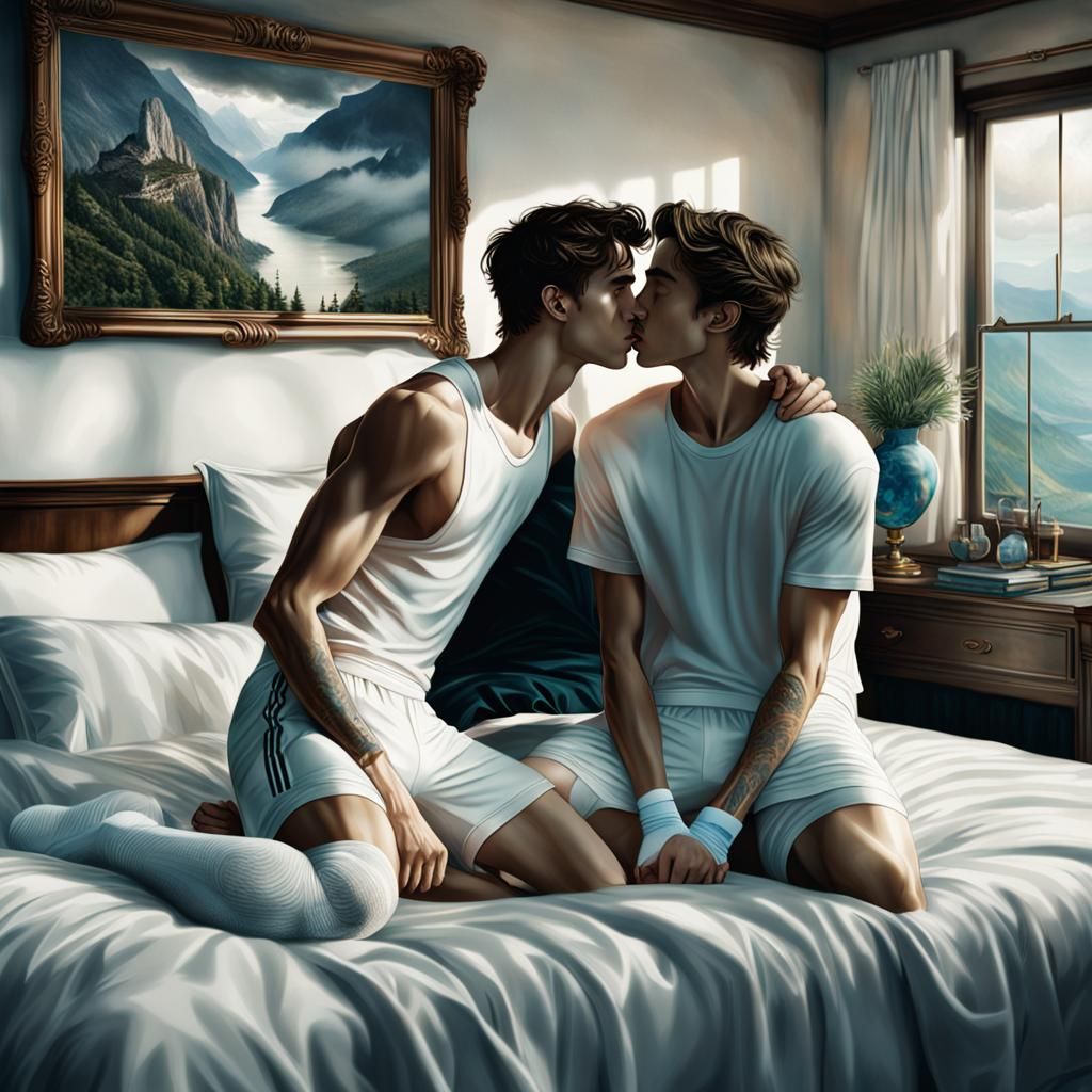 Two Men Kissing in Bed: Digital Matte Painting