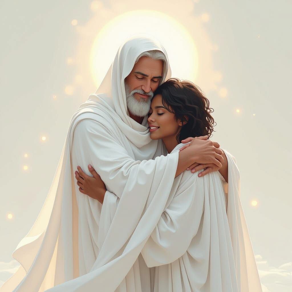 Deity's Embrace: Ethereal Digital Art