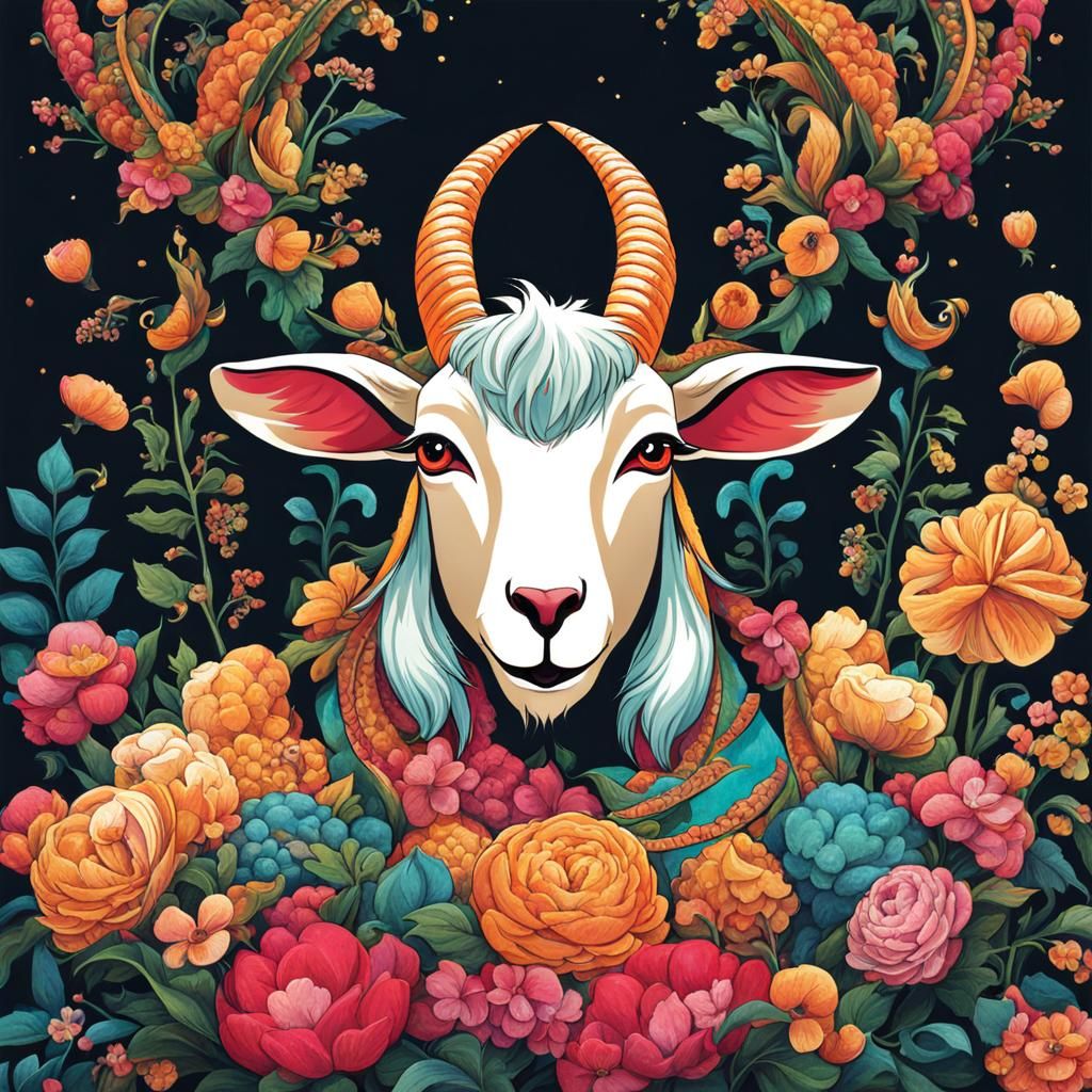 Anime Style Illustration of a Greedy Goat