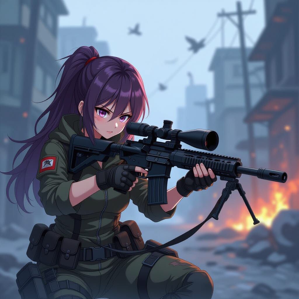 Anime Female Sniper in Apocalyptic Setting
