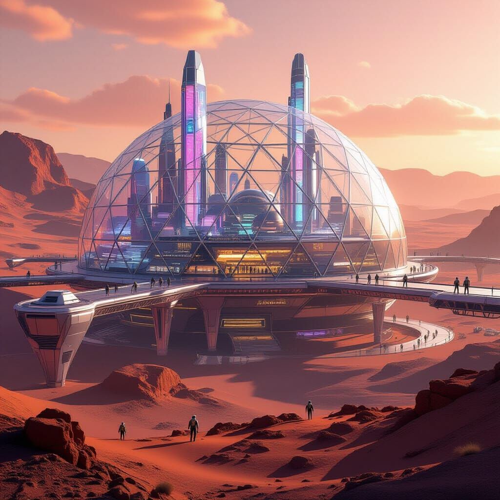 Martian City Inside Geodesic Dome