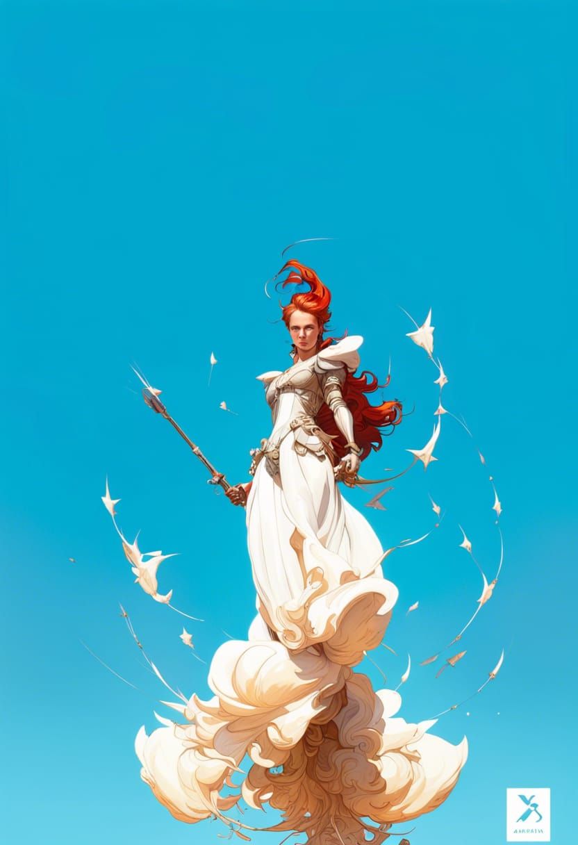 Redhead Battle Angel with Ethereal Wings in Baroque Style