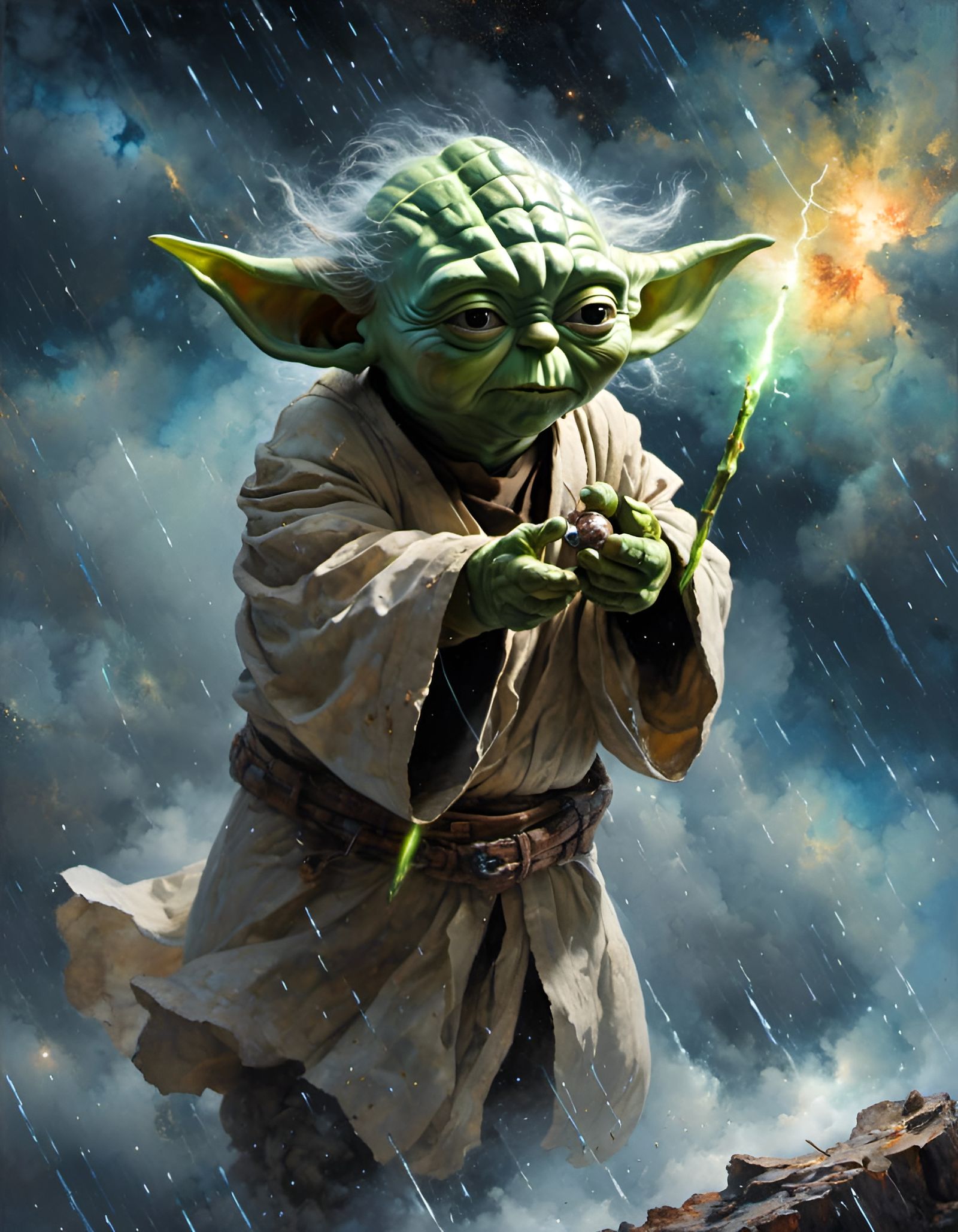 Yoda in Hyperdetailed Thunderstorm