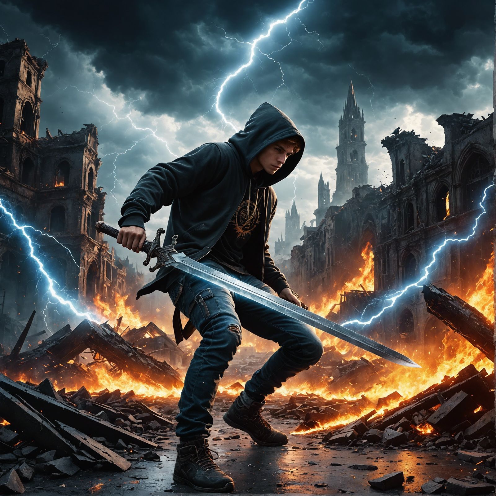 Reality Slicing Swordsman in Ruined City