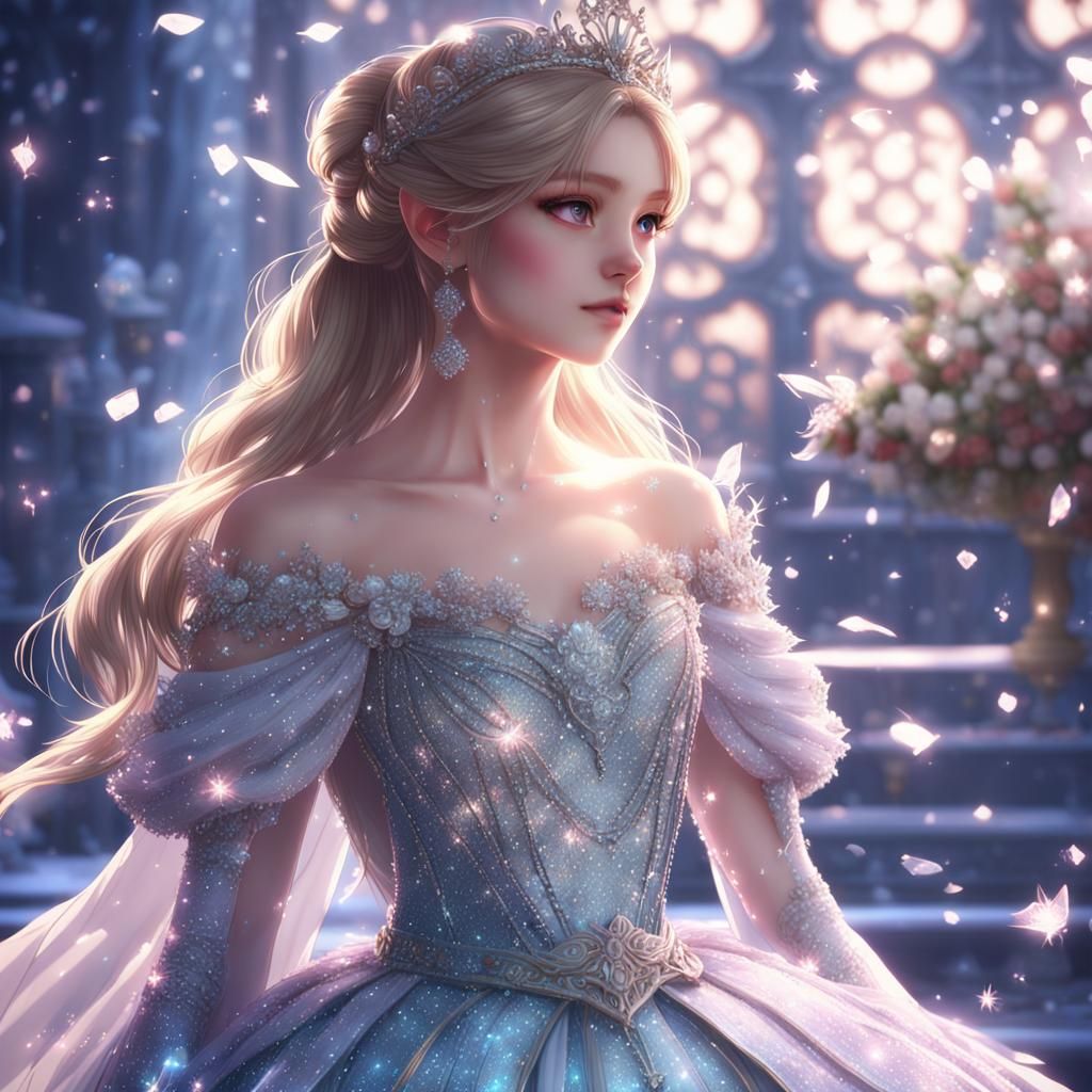 Anime Princess in Sparkly Gown: 3D Art