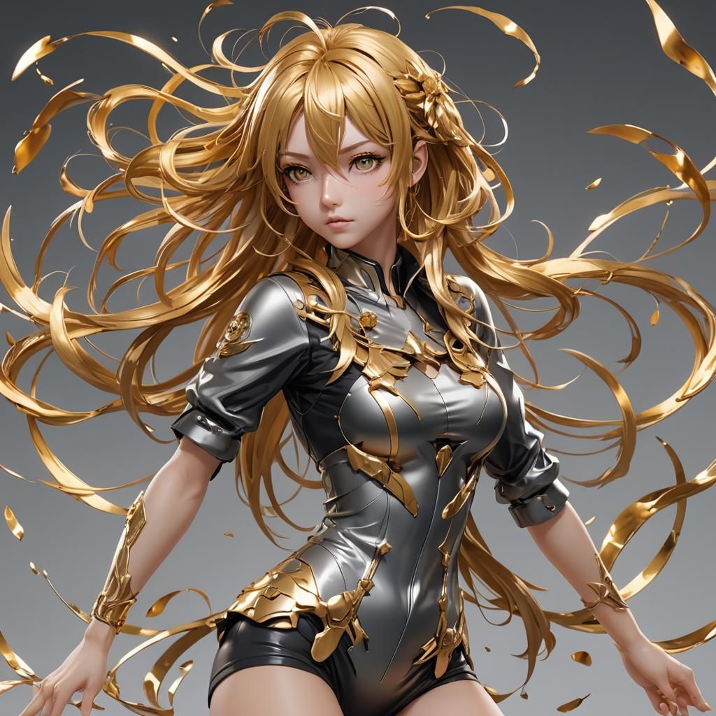 Anime Girl with Golden Hair in 3D Style