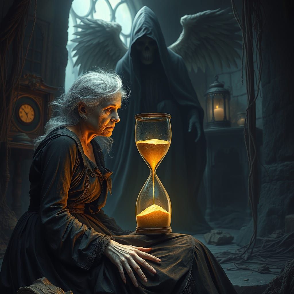 Ethereal Hourglass Scene in Dark Fantasy Style