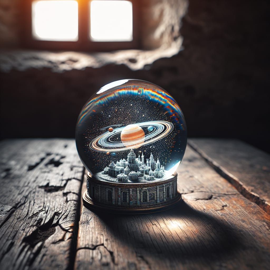 Solar System Snow Globe on Wooden Table