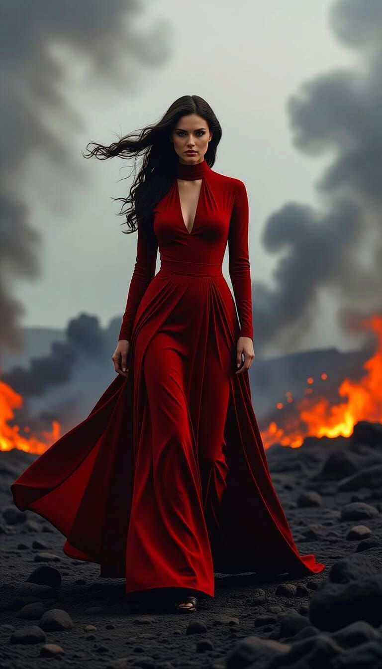 Volcanic Goddess in a Fiery Landscape