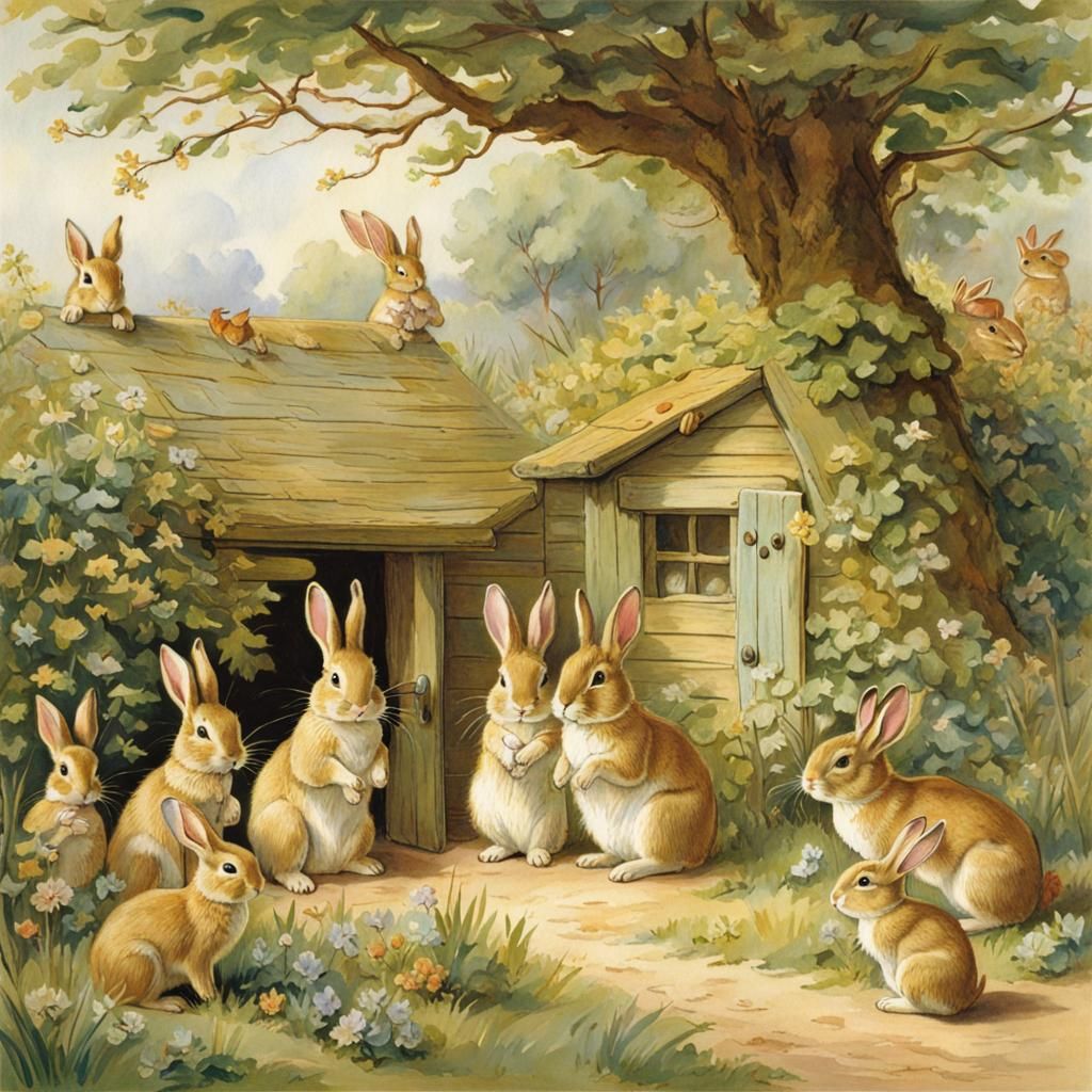 The Bunny School: A Beatrix Potter Style Scene