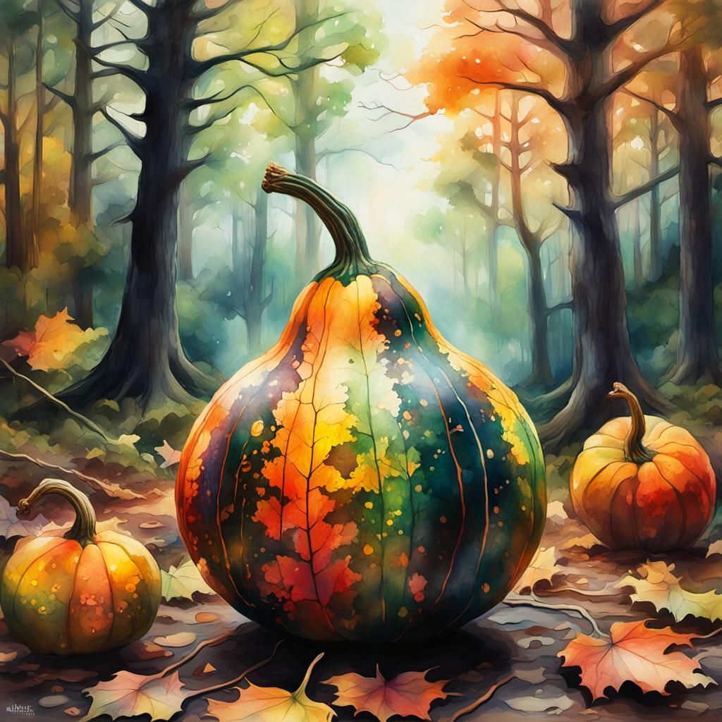 Glitch Art Gourd in Forest: Digital Painting