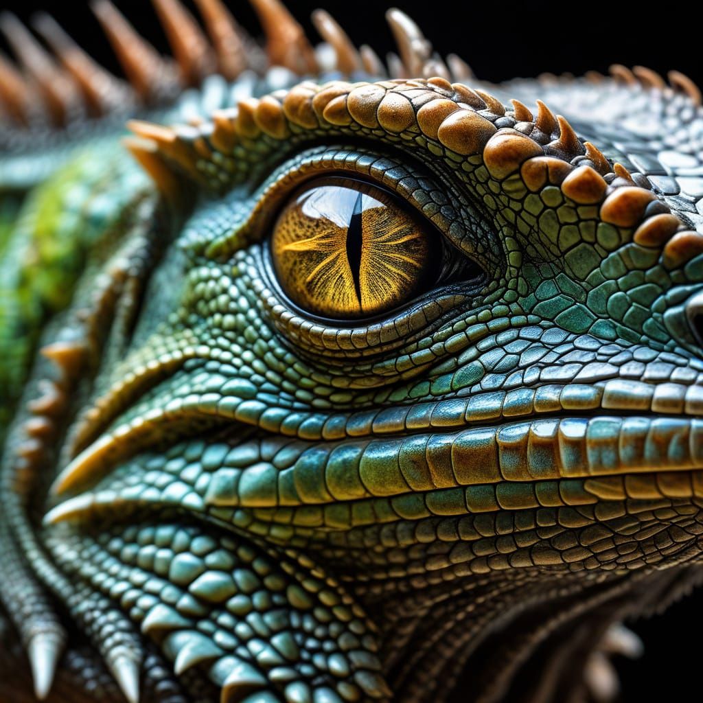 Surreal Iguana Eye Macro in Photorealistic Detail