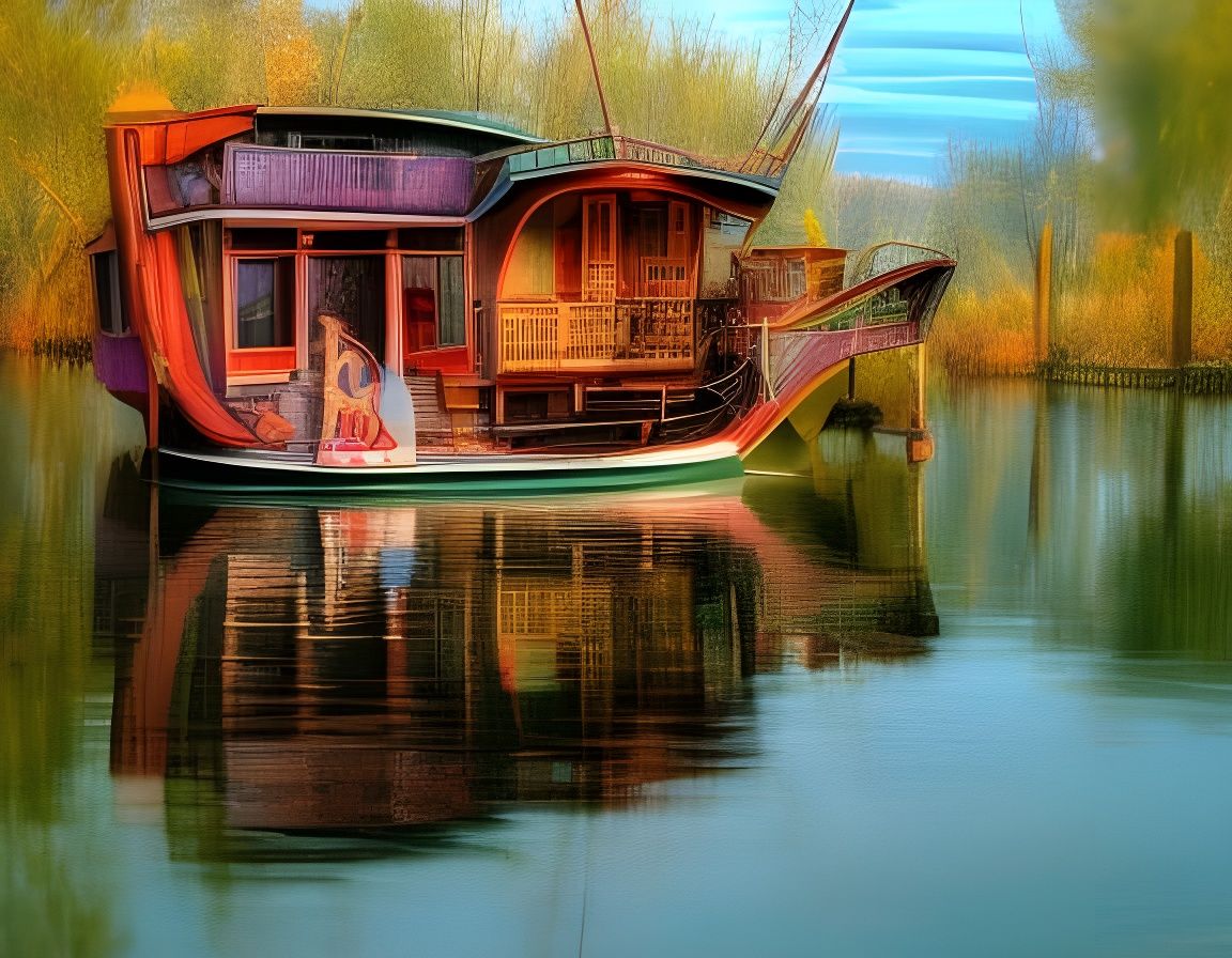 Surreal Houseboat Dream in Ethereal Steamnouveau Style