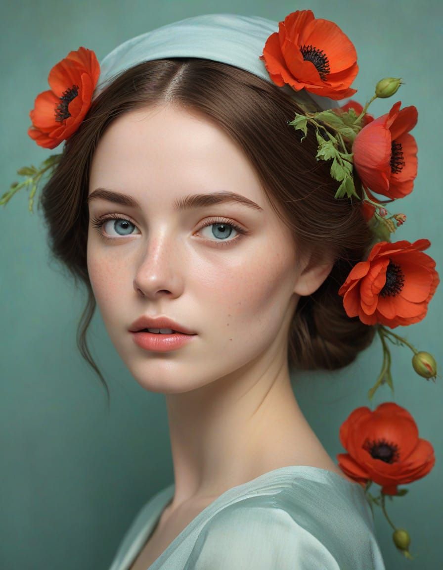 Serene Woman in Teal Landscape