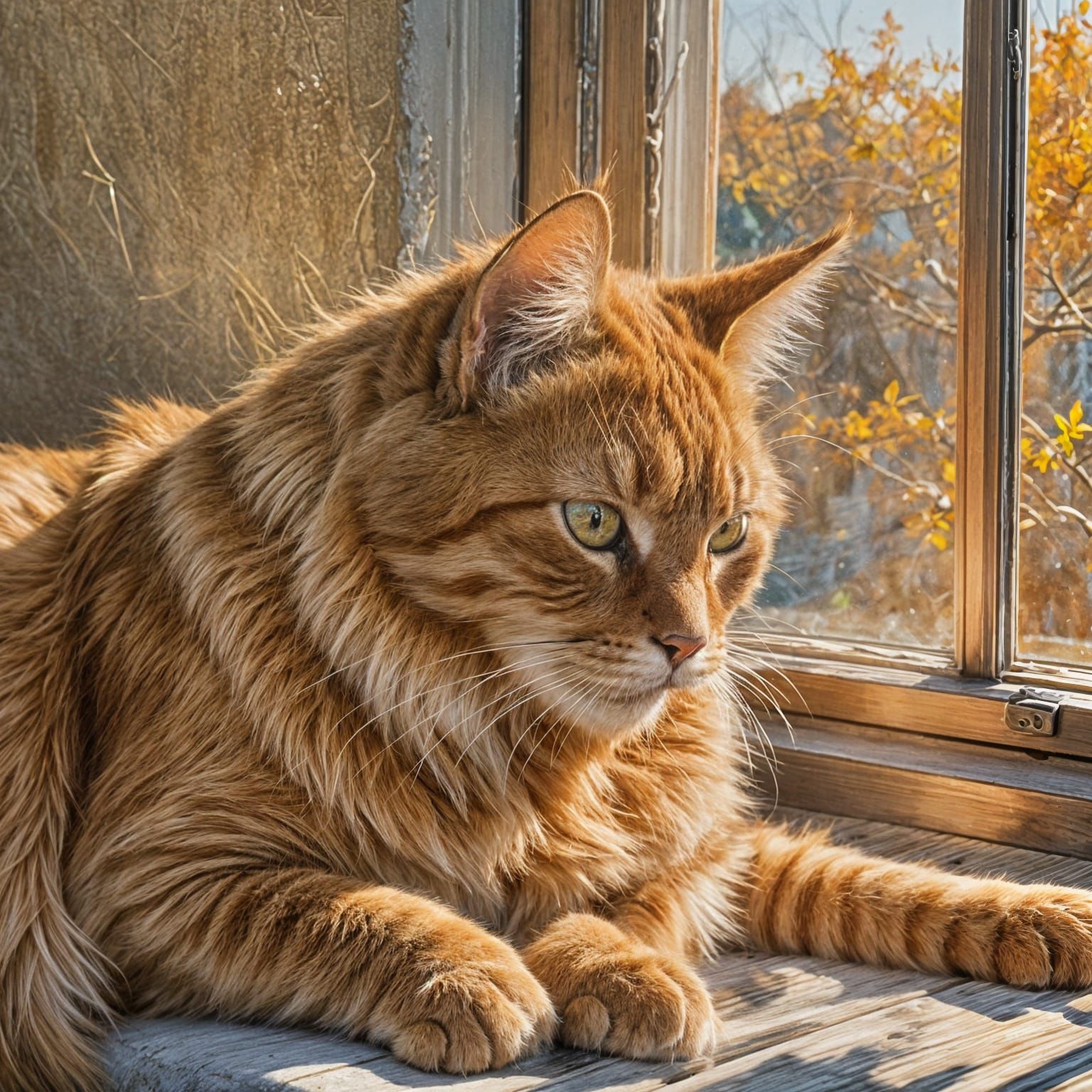 Orange Cat Sleeping on Sunny Window Ledge