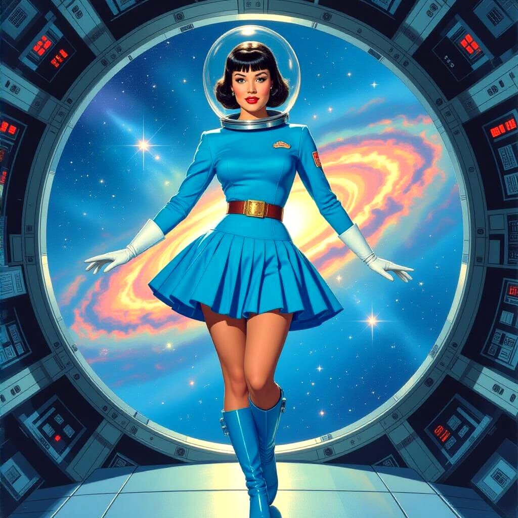 Retro Sci-Fi Pinup: Space Cadet in Spaceship