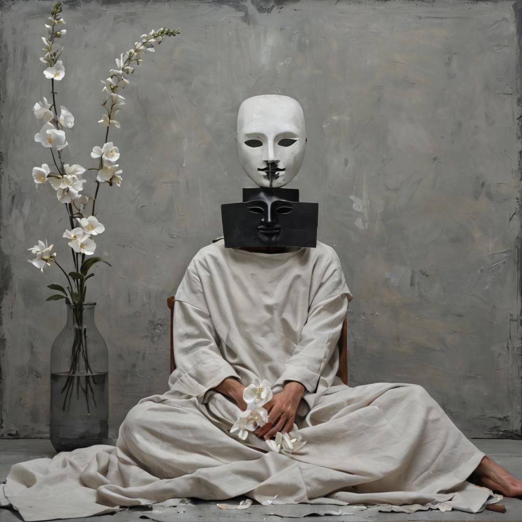 Figure Removing Venetian Mask as Impasto Painting