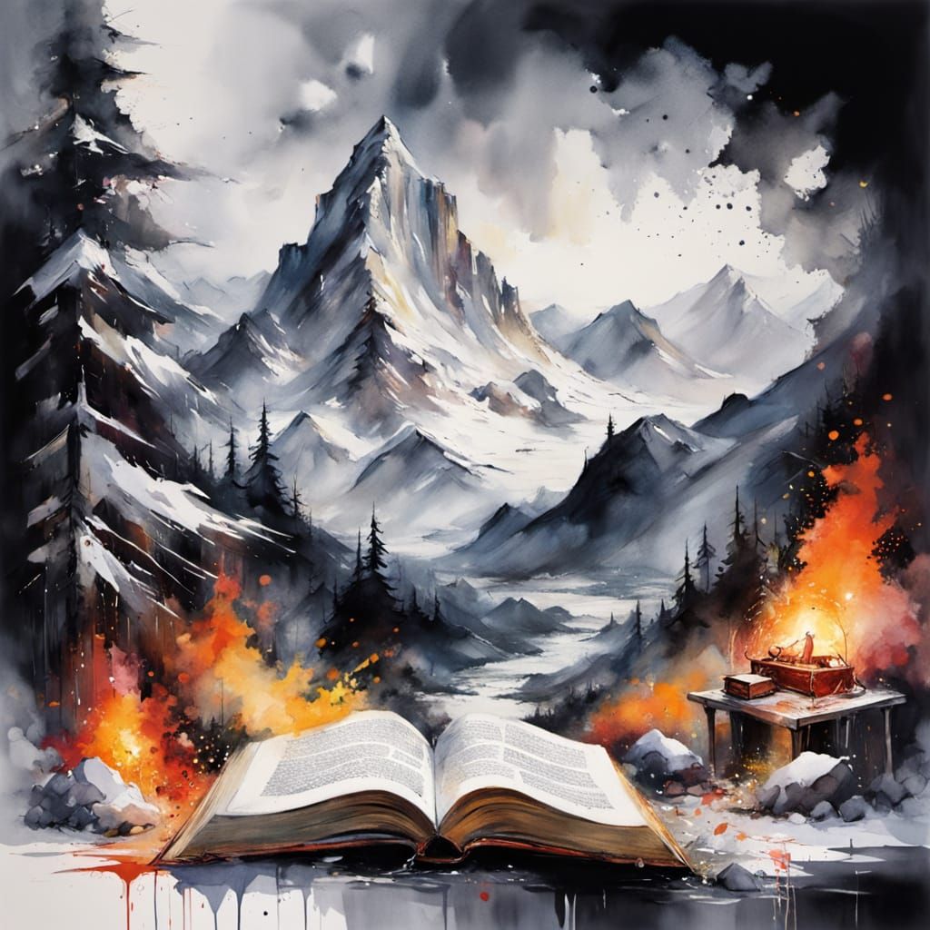 Cozy Mountain Reading Den in Watercolor Style