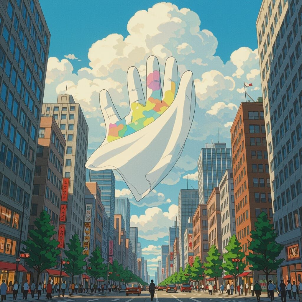 Giant Handkerchief Descends on Metropolis: Miyazaki Style