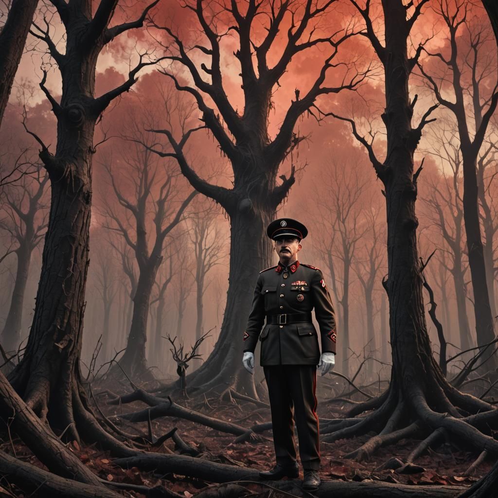 Mickey Mouse in Nazi Uniform in Mystical Forest