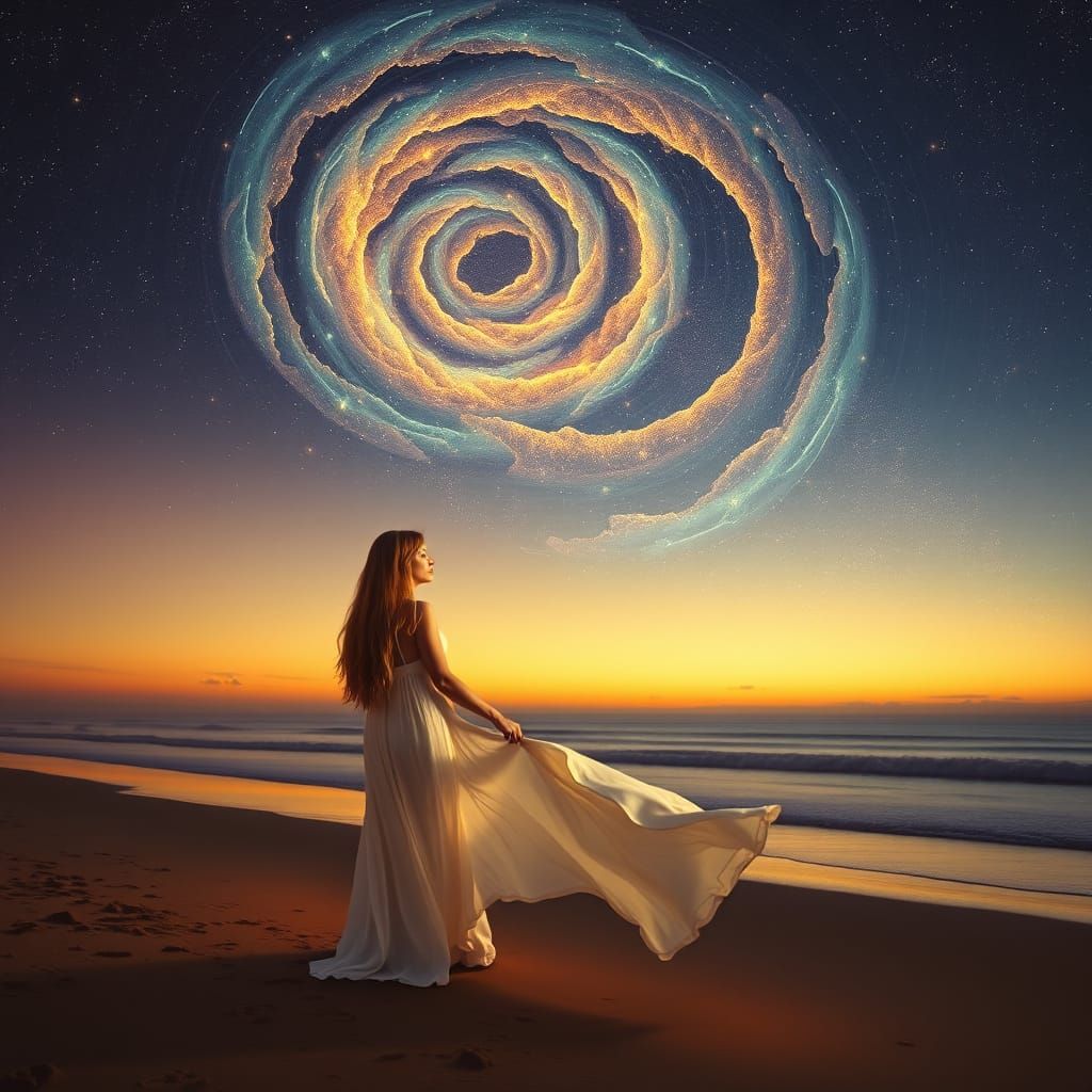 Golden Goddess Amidst Celestial Wonders