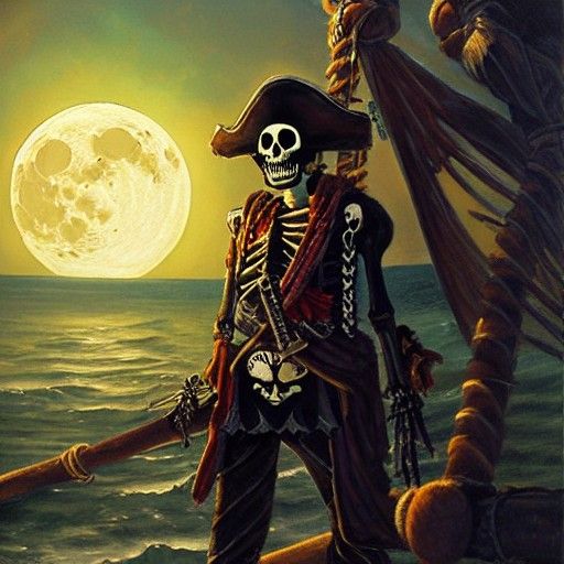 Skeleton Pirate Captain Under Moonlight