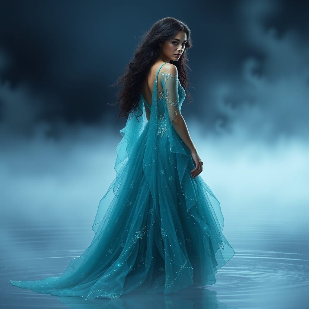 Ethereal Water Genasi Explorer in Shimmering Gown