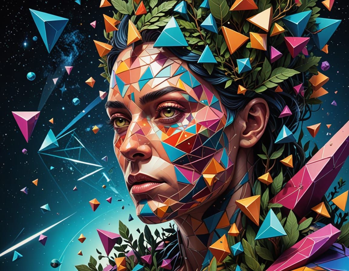 Surreal Triangular Figure Among Cosmic Vistas