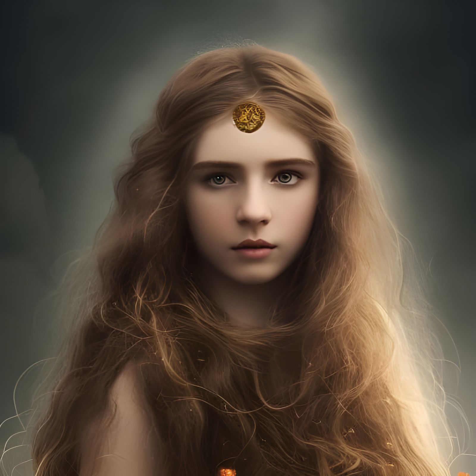 Beautiful Irish Maiden with Golden Eyes, Digital Painting
