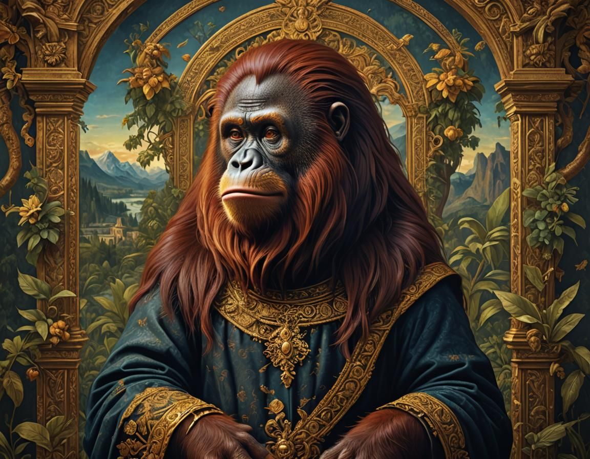 Orangutan as Mona Lisa: Detailed Matte Painting