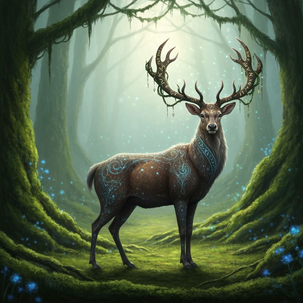 Majestic Stag in Enchanted Forest Digital Painting