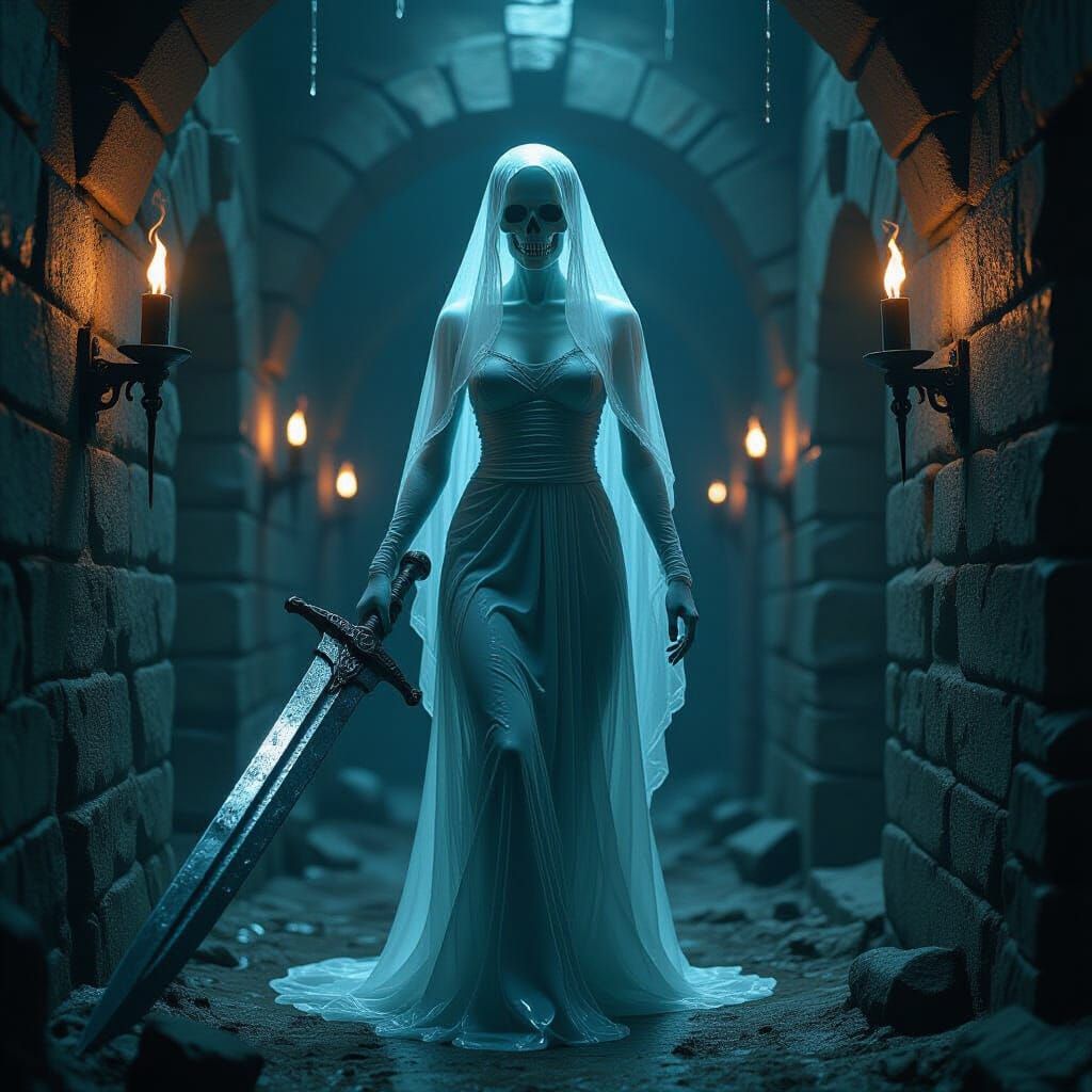 Gelatinous Maiden in Eerie Dungeon, Gothic Style