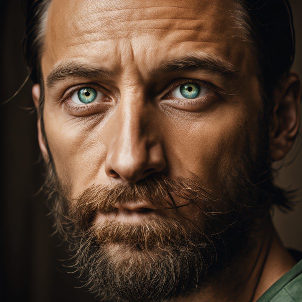 Man with Green-Blue Eyes in Oil Painting Style