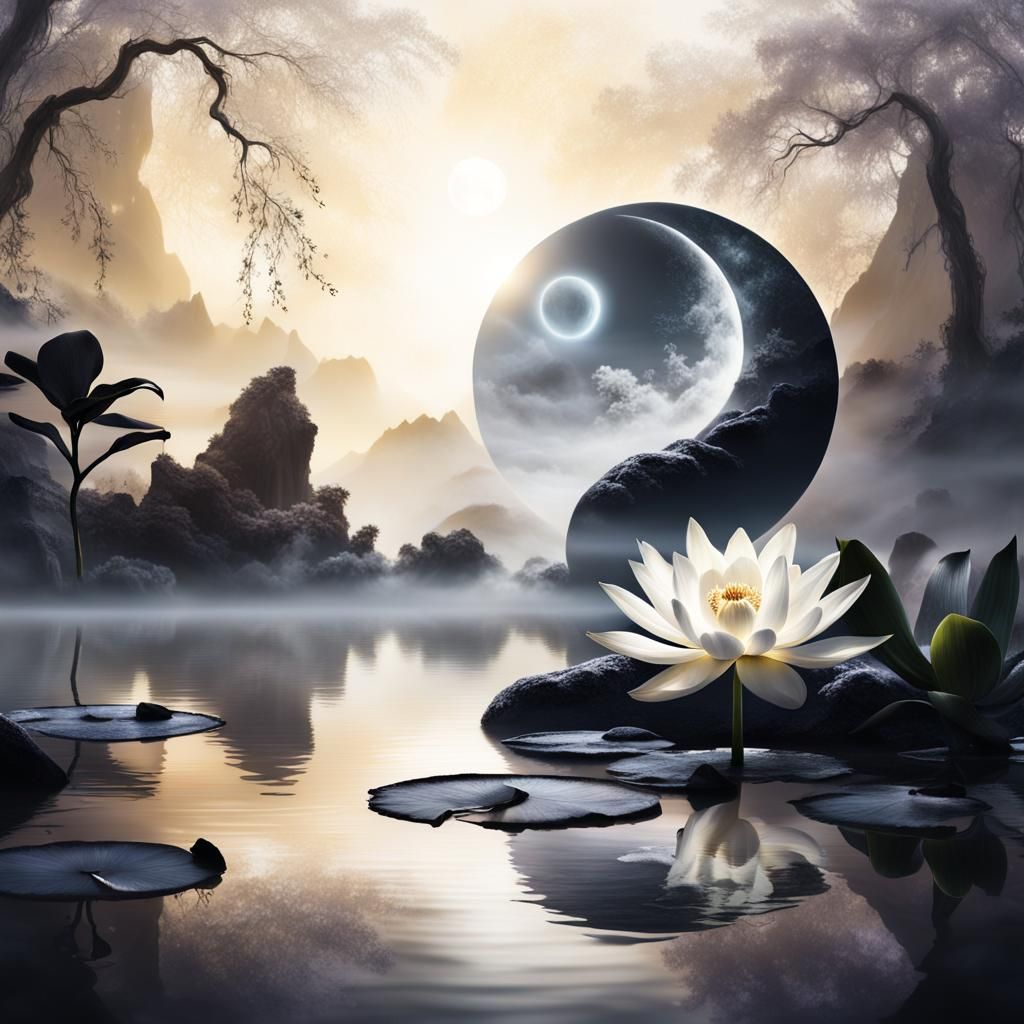 Dreamlike Yin-Yang Landscape with Contrasting Landscapes