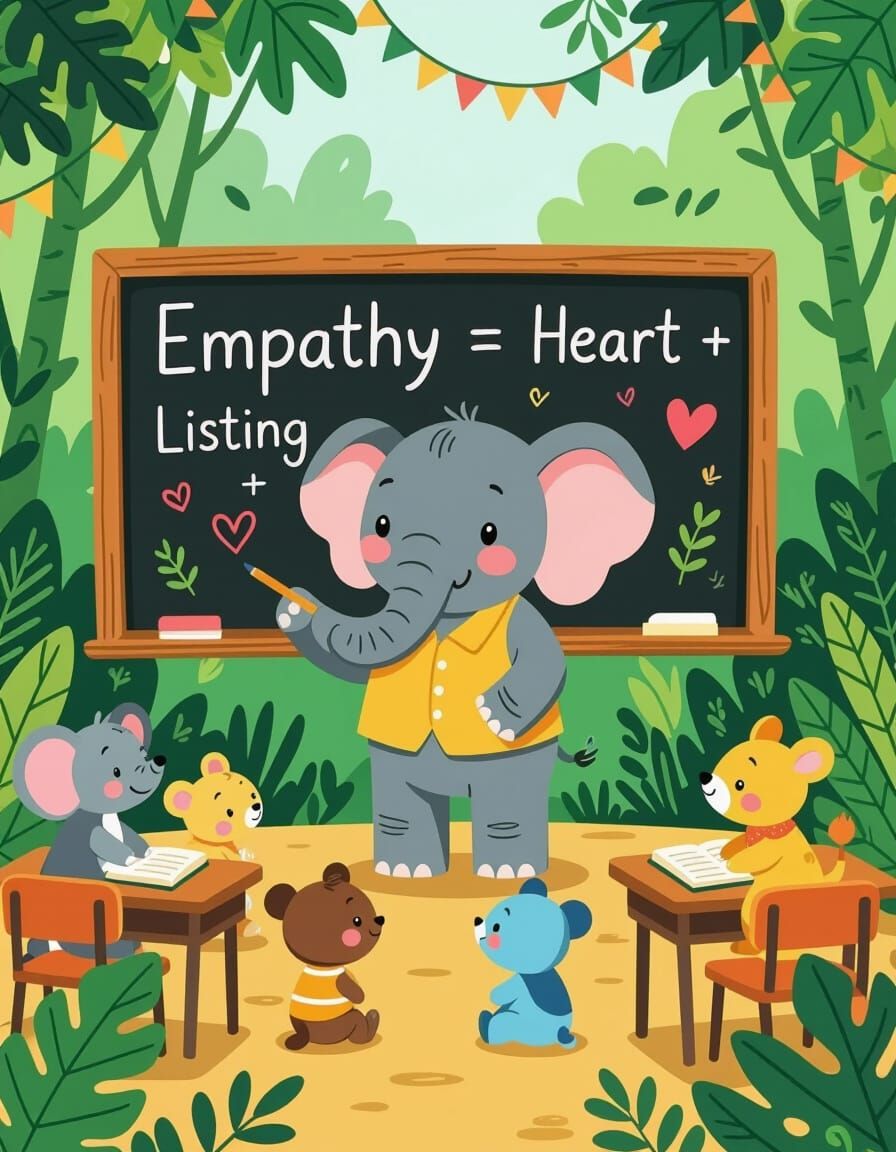 Elephant Teacher in Jungle Classroom: Whimsical Art