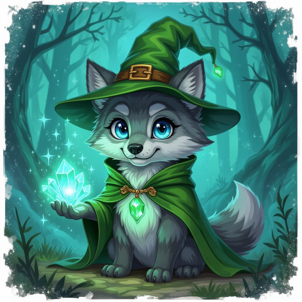 Cute Wolf Witcher in Mystical Forest Hut