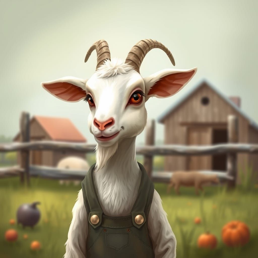 Whimsical Goat Boy in Farm Setting