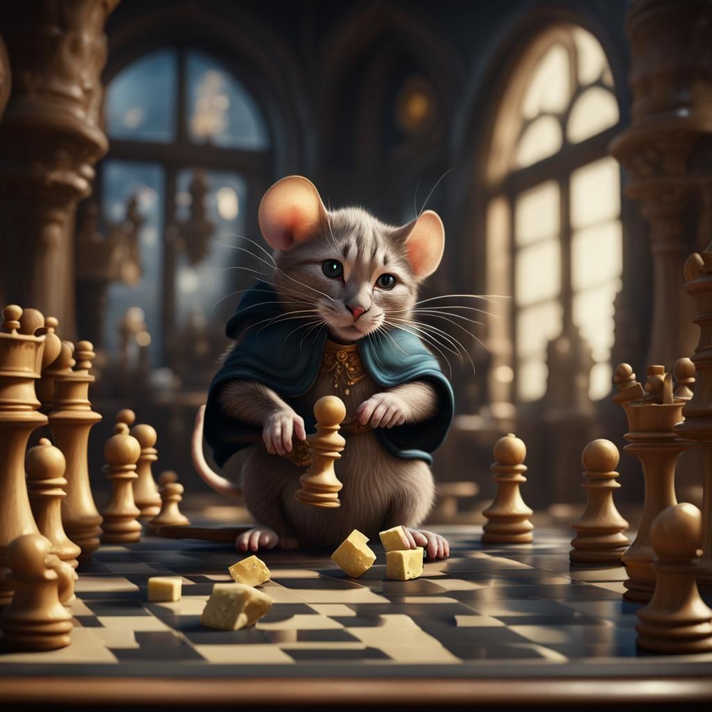 Mouse and Cat Chess Match: Fantasy Concept Art